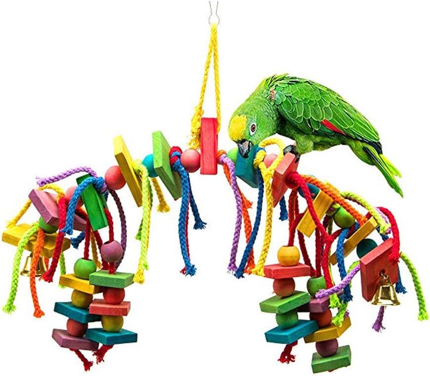 ASOCEA Parrot Chewing Toy Cage Teething Biting Rope with Colorful Wooden Knots for Small and Medium Birds Keeps Feathers Clean