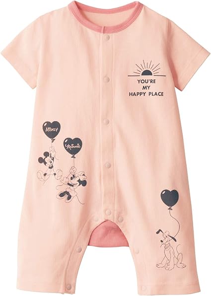 Amazon ベルメゾン ディズニー ロンパース 半袖 女の子 男の子 背中メッシュ おしりワッペン カエルロンパース ロンパース カバーオール ミッキー フレンズ ピンク 80 ロンパース カバーオール ベビー マタニティ 通販