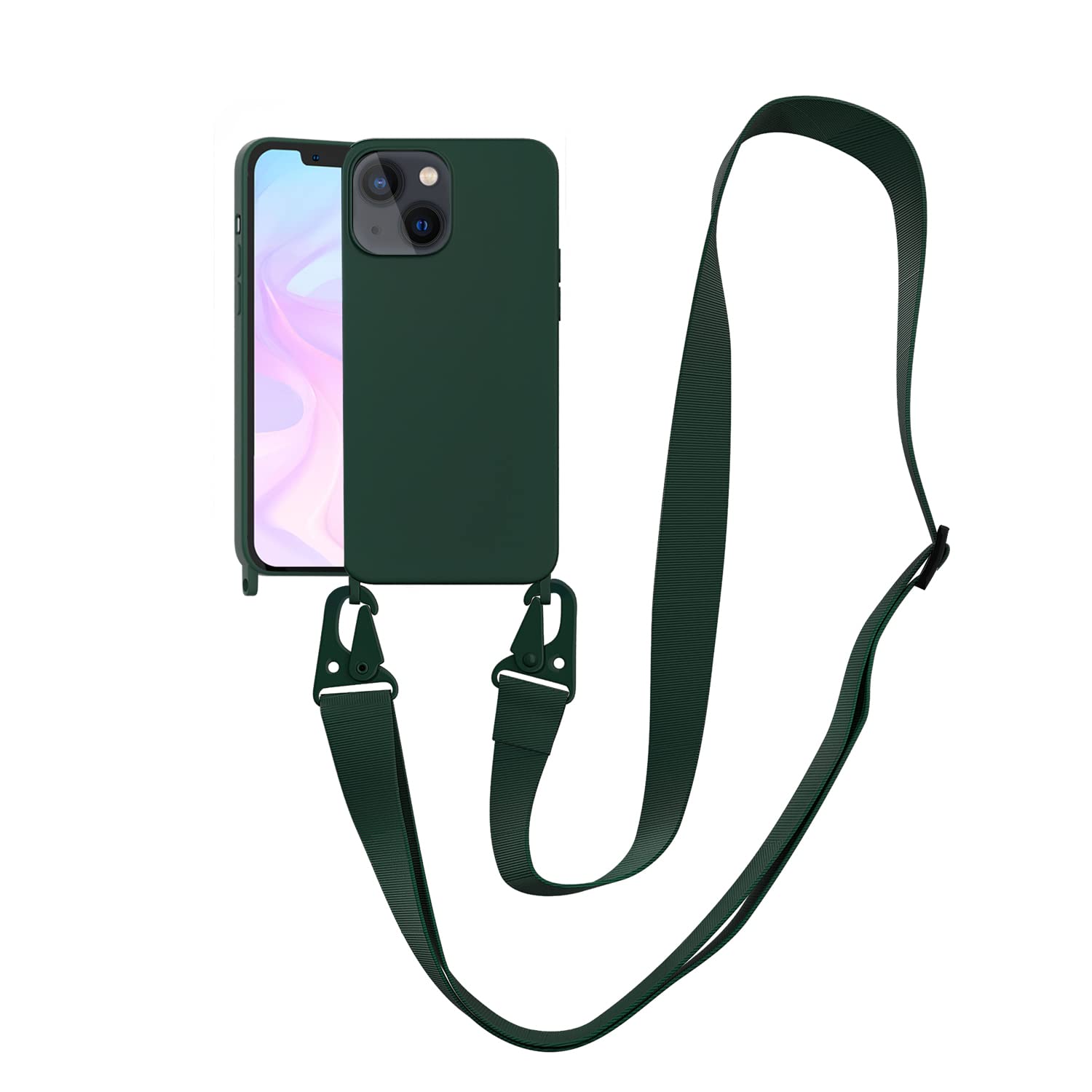 VooDirop Compatible with iPhone 8 Plus Case, iPhone 7 Plus /6 Plus /6S Plus Case with Lanyard Crossbody iPhone Case with Strap Adjustable Silicone Phone Cover for iPhone Midnight Green