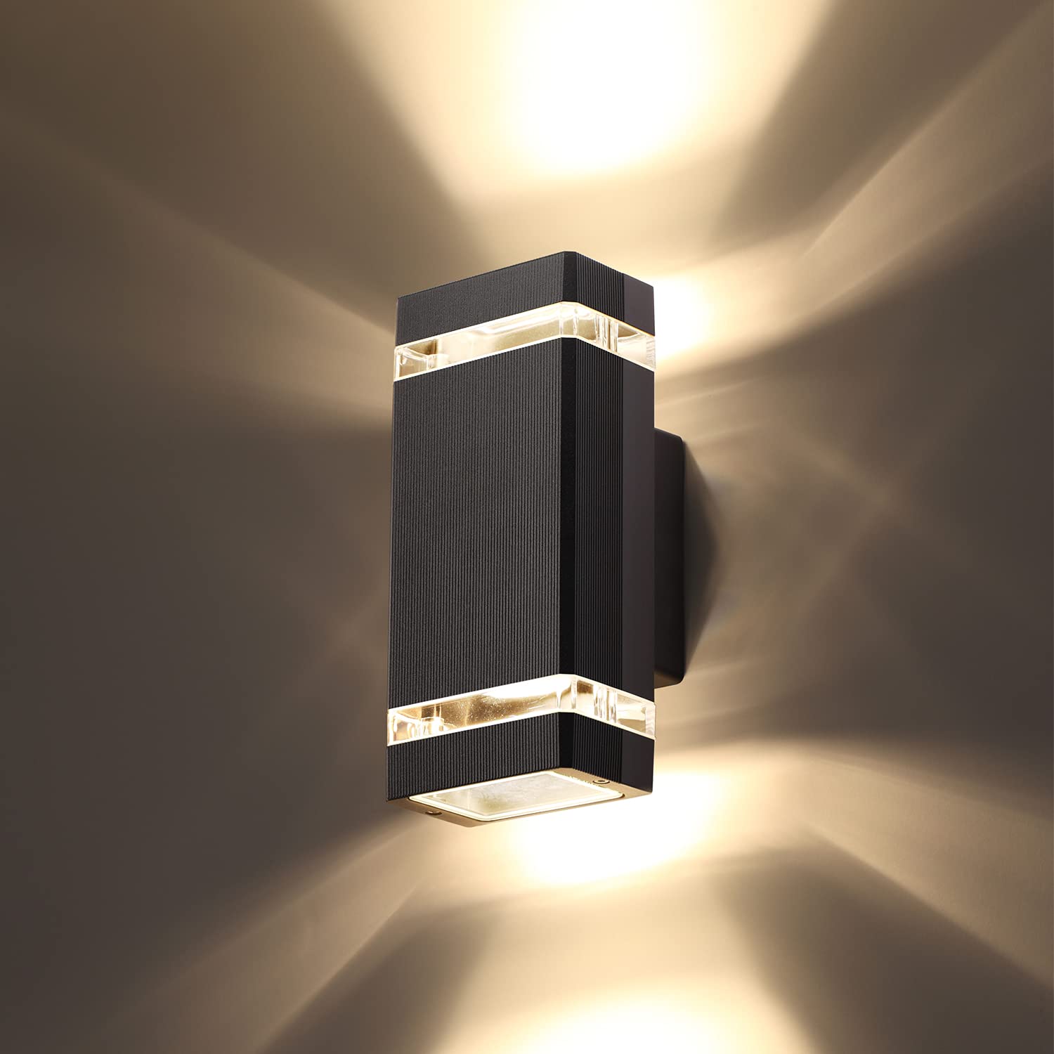 CELAVY Outdoor Wall Lights Mains Powered, Up Down Outside Wall Lights IP65 Waterproof, Porch Light Front Door Lamp Modern Aluminium 3000K, Exterior LED Lighting Sconce Wall Mounted for House, Black — image 1