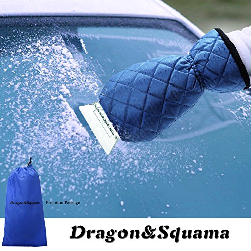 Ice Scraper Mitt For Car Windshield Snow Scrapers with Waterproof Glove Lined of Thick Fleece + Carry Pouch (Blue)