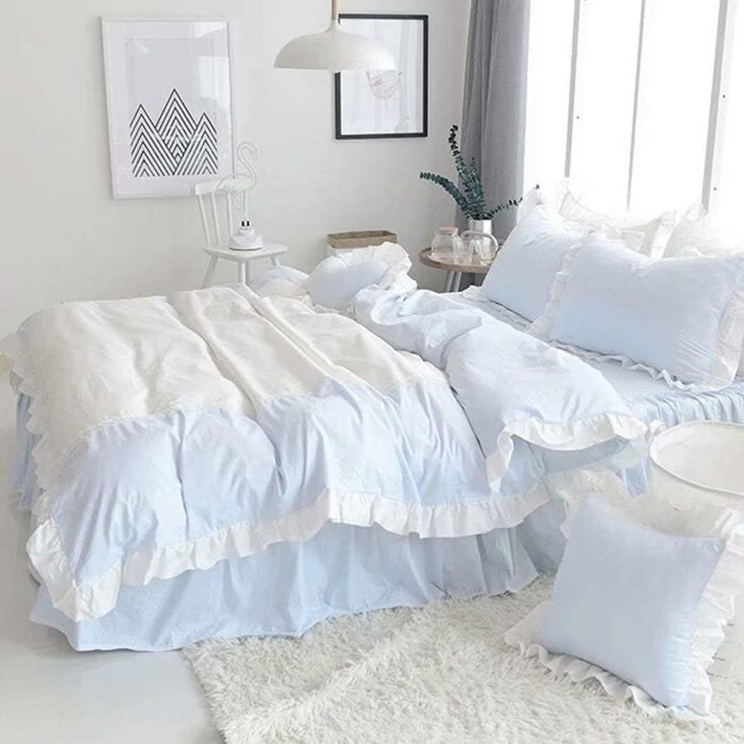 Amazon 掛け布団カバー 布団カバー 4点セット ワイドダブル 姫系 レース フリル ベッドスカート おしゃれ かわいい 綿 コットン