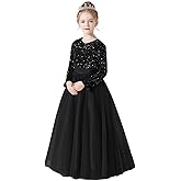 dideyttawl Long Sleeves Flower Girls Dress Junior Bridesmaids Dresses Tulle Sequin Ball Gown for Girl 4-16 647