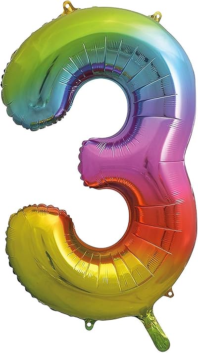 Unique 3-Shaped Rainbow Foil Balloon 86cm Party Decor 1 Pc
