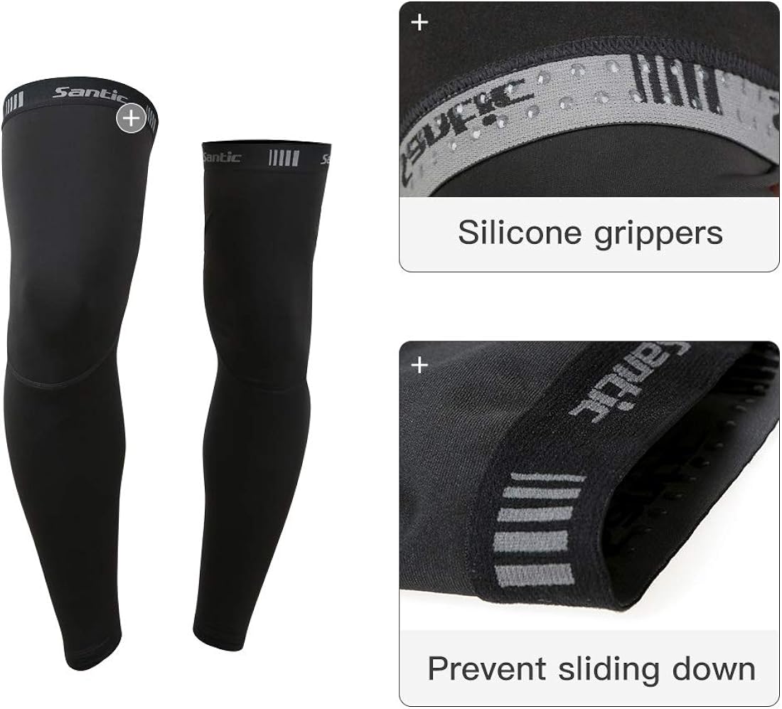 Santic Cycling Leg Warmers Thermal Fleeced Wind Proof Soft Shell Knee Warmer Black : Clothing