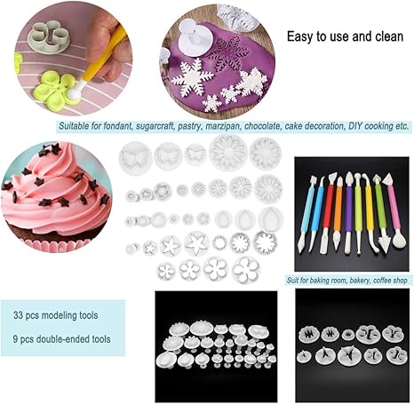 Yuhtech Outils De Decoration De Gateau 42 Pcs Outils De Modelage Fondant Fleur Moules Ensemble Accessoires De Decoration Outils De Modelage Napravi Rs