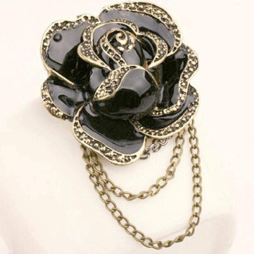 Gquan Men's Brooch Brooch Black Drop Oil Enamel Brooch Chain Rose Antique Bronze Brooch Brooch Jewelry Accessories