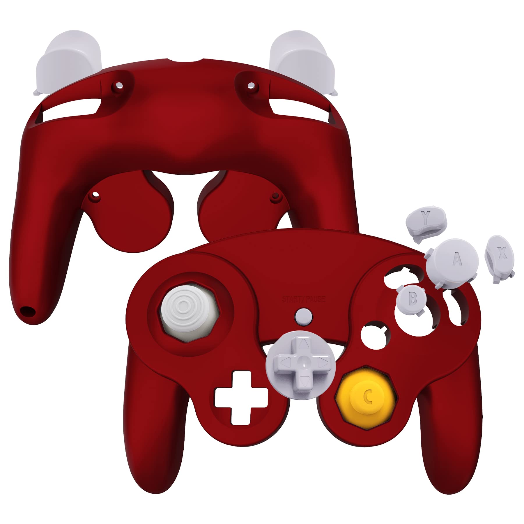 eXtremeRate Scarlet Red Faceplate Backplate for Nintendo Gamecube, Soft Touch Grip Replacement Housing Shell Cover with Buttons for Nintendo Gamecube Controller - Controller NOT Included