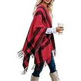 Moss Rose Women's Travel Plaid Shawl Wrap Open Front Poncho Cape for Fall Winter