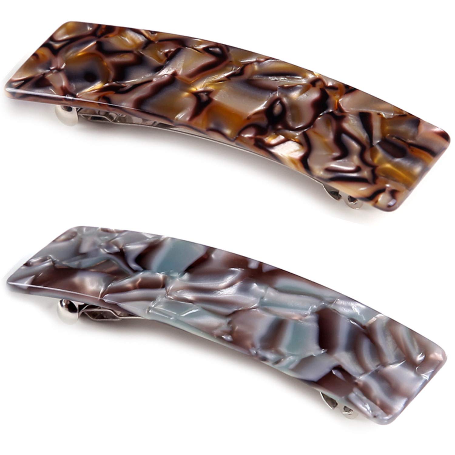 2PCS Hair Barrettes Tortoise Shell French Design Celluloid Rectangle Hair Clips for Women : Beauty