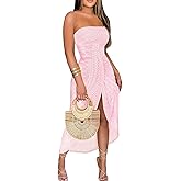 CHICME Women's Strapless Maxi Bodycon Dresses Wrap Asymmetrical Beach Maxi Long Dress Beach Sunset Dress