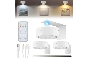 Glighone 3 Pack Rechargeable Battery LED Picture Light,Wall Lights for Pictures with Remote Dimmable and Timer,3 Lighting Modes Magnetic Art Display Light for Paintings Battery Operated-White
