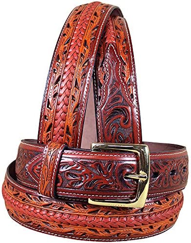 34 X1 1/2" 3D Brown Floral Mens Western Fashion Leather Belt Removable Buckle