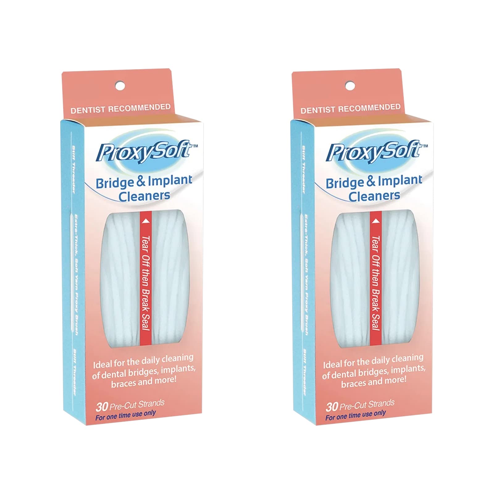 Dental Floss for Bridges and Dental Implants for Optimal Oral Hygiene - Floss Threaders for Bridges and Implants with Extra-Thick Proxy Brush - Bridge and Implant Cleaners (2 Packs) by ProxySoft