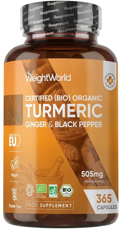 WeightWorld Organic Turmeric Black Pepper Capsules 365 Vegan Gluten Free