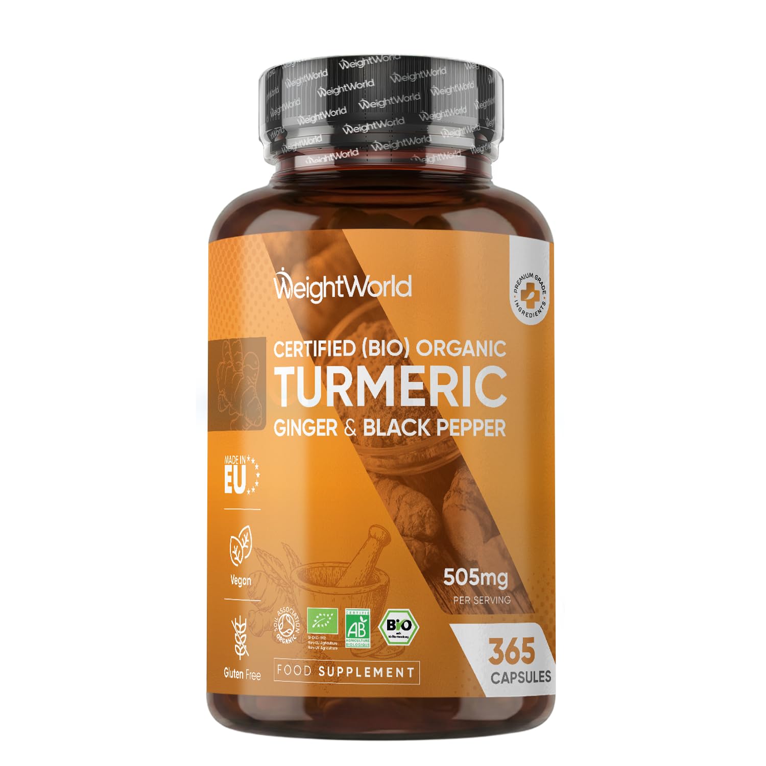 Organic Turmeric and Black Pepper Capsules - with Organic Ginger - 365 Capsules - 1 Year Supply - 1 per Day - Soil Association Certified Turmeric Supplement for Men & Women - Vegan & Gluten-Free