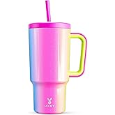 Meoky 30 oz Tumbler with Handle, Tumbler with Lid and Straw, Insulated Stainless Steel Travel Mug, 100% Leak-proof, Cupholder Friendly, Keeps Cold for 24 Hours or Hot for 8 Hours (Carnival)