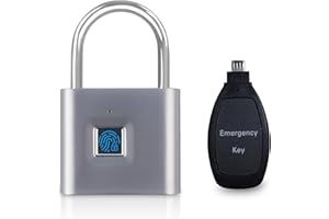 KENRONE Fingerprint Locker Lock,Fingerprint Padlock with Emergency Key Initialize Fingerprint, IP66 Waterproof Smart Padlock 