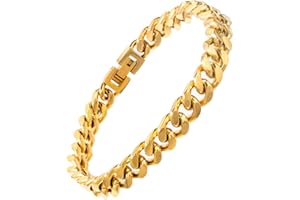 Tuewut Stainless Steel 8mm Cuban Link Bracelet for Men/Women/Boy,Silver/18K Gold Plated 7/8/9 inch Fashion HIP HOP Jewelry Bracelet for Gifts