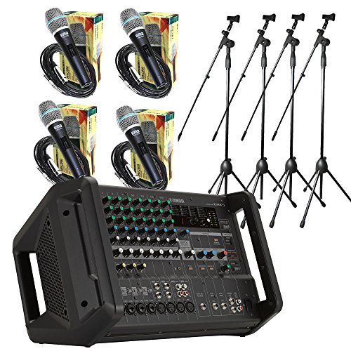 Yamaha Package - Yamaha EMX5 12-input 630W Stereo Powered Mixer / Amplifier w/ DSP Effects + 4 EMB Emic800 Microphones + 4 Microphone Stands