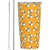 JASROTAO Bumble Bees Tumbler,Bees 21oz Stainless Steel Insulated Travel Tumblers,Travel Coffee Mug with Lid and Straw Water Bottle Drink Tumbler Cups Gifts for Women Men Lovers