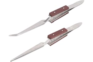 Cross Lock Soldering Tweezers Reverse Tweezers for Crafting Stainless Steel, Wooden Handle 2Pcs Lock Tweezer Fixed Jewelry So