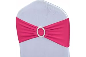 Albassa Chair Sashes Spandex Stretch Chair Bows with Buckle Slider for Wedding Party Decorations (Hot Pink, 50PCS)