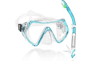 WACOOL Professional Snorkeling Snorkel Diving Scuba Package Set with Anti-Fog Coated Glass Purge Valve and Anti-Splash Silicon Mouth Piece for Men Women (Adults,Lake Blue)