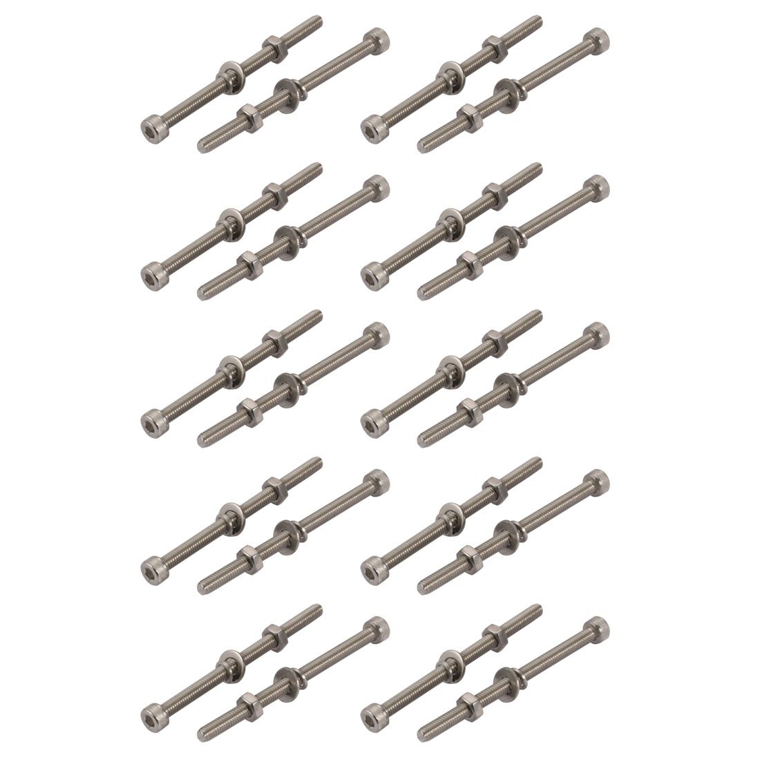 Sourcingmap 20pcs M4x60mm 304 Stainless Steel Knurled Hex Socket Head Bolts Nuts w Washers