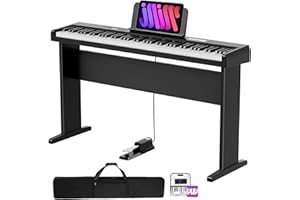 Aodsk 88 Key keyboard piano, Portable Digital Piano with Wooden stand Set for Beginners,128 Tone,128 Rhythm, 20 Demo Song, with Sustain Pedal, Carrying Case, Complimentary Online Piano Lessons