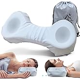 Mixiniso Cervical Neck Pillows for Tension Muscle Relief, Neck Roll Pillow for Side Sleepers, Camping & Travel Neck Support Memory Foam Pillow, Cervical Traction Device with Storage Bag