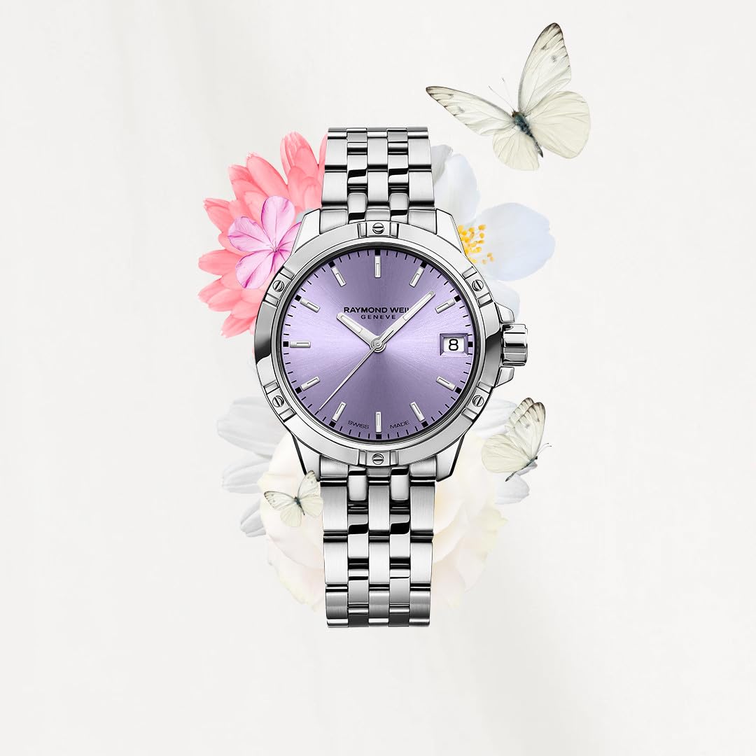 RAYMOND WEIL Tango Classic Women's Watch, Quartz, Lavender Dial, Indexes, Stainless Steel Bracelet, 30mm (Model: 5960-ST-46001)
