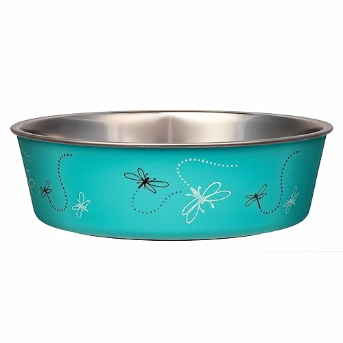 Loving Pets Bella Dog Bowls- Stainless Steel Dog & Cat Bowls - Spill Proof Dog Food Bowl, Cat Bowl, Puppy Essentials & Pet Supplies Great for Home & Travel (Large 35-65 lbs, Dragonfly)