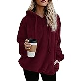 ReachMe Womens Oversized Sherpa Pullover Hoodie with Pockets Fuzzy Fleece Sweatshirt Fluffy Coats(A Burgundy,M)