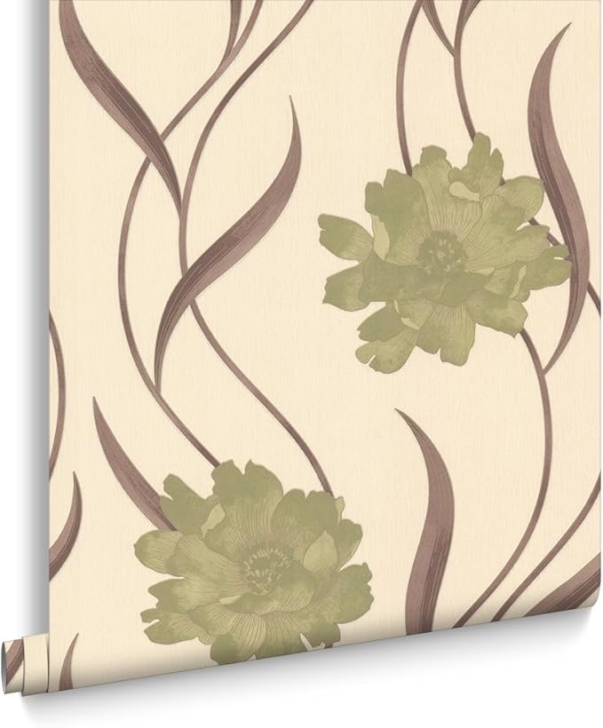 Super fresco Poppy Floral Green/Cream Wallpaper Amazon.co.uk Kitchen