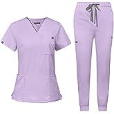 niaahinn Women's Scrub Top with Classic V-Neck & Yoga Jogger Pants Medical Nursing Uniform Set