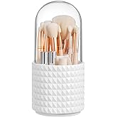HBlife Makeup Brush Holder with Lid 360 Rotating Makeup Brush Organizer with Cover Cosmetic Organizer Dustproof Makeup Brushes Container Spinning Brush Holder for Vanity and Bathroom, Diamond