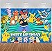 Cartoon Animals Photography Backdrop for Children Boys Happy Birthday Supplies Party Banner 7x5ft Vinyl Photo Background Blue Stripes Baby Shower Cake Table Decoration Photo Booth Studio Props