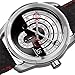 Joshua & Sons Men's Designer Watch - Unique Round Arc Themed Dial - Genuine Double Stitched Black Leather Strap with Red Accents - Round Stainless Steel Case - JX129RD