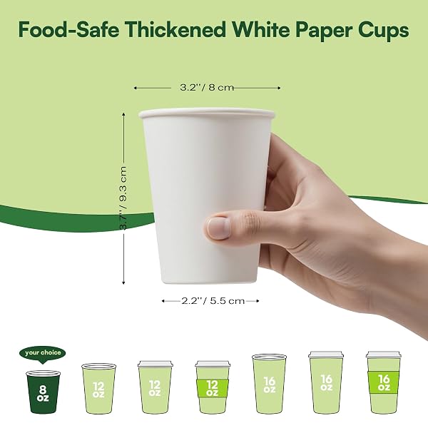 FINEPAK WHITE PAPER CUPS 8 OZ DISPOSABLE COFFEE CUPS, 300 PACK BPA FREE HOT CUPS, 300GSM THICKENED WHITE DISPOSABLE CUPS, BULK SMALL DRINK CUPS FOR EVERYDAY OFFICE COFFEE BAR SUPPLY PARTY ESSENTIALS