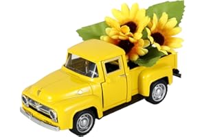 Fizocosisto Sunflower Metal Truck Yellow Mini Metal Truck Décor with Artificial Flower Vintage Farmhouse Table Décor Cute Kitchen Bookshelf Tabletop Décor for Home Farmhouse Decoration