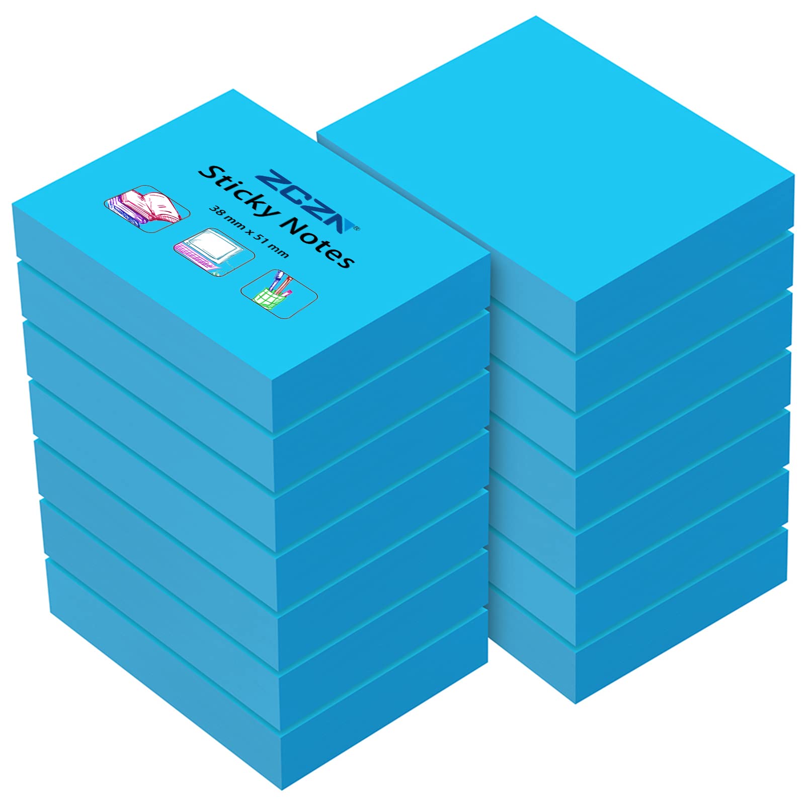 ZCZN Small Sticky Notes 38 x 51mm, 100 Sheets/Pad, 14 Pads, Blue