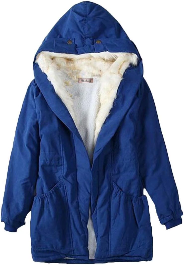 Puluo Women Sherpa Fleece Hooded Jacket Long Fur Parka Warm Winter Coat with Pockets Outwear