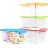 Storage Bins,4 Pack Small Stackable Plastic Cubby Containers with Lids 5 QT Storage Cubbies Plastic Storage Containers for Classroom Book Bin Toy Organizers for Classroom Organizers (Mixed Color)