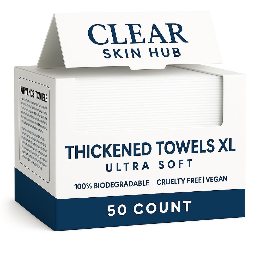 CLEAR SKIN HUB Disposable Face Towels XL 12x12, Dry Face Wipes for Sensitive Skin, Lint Free Face Cloths, Makeup Remover Towels, 100% Plant Based Single Use Face Towels, 50 Count