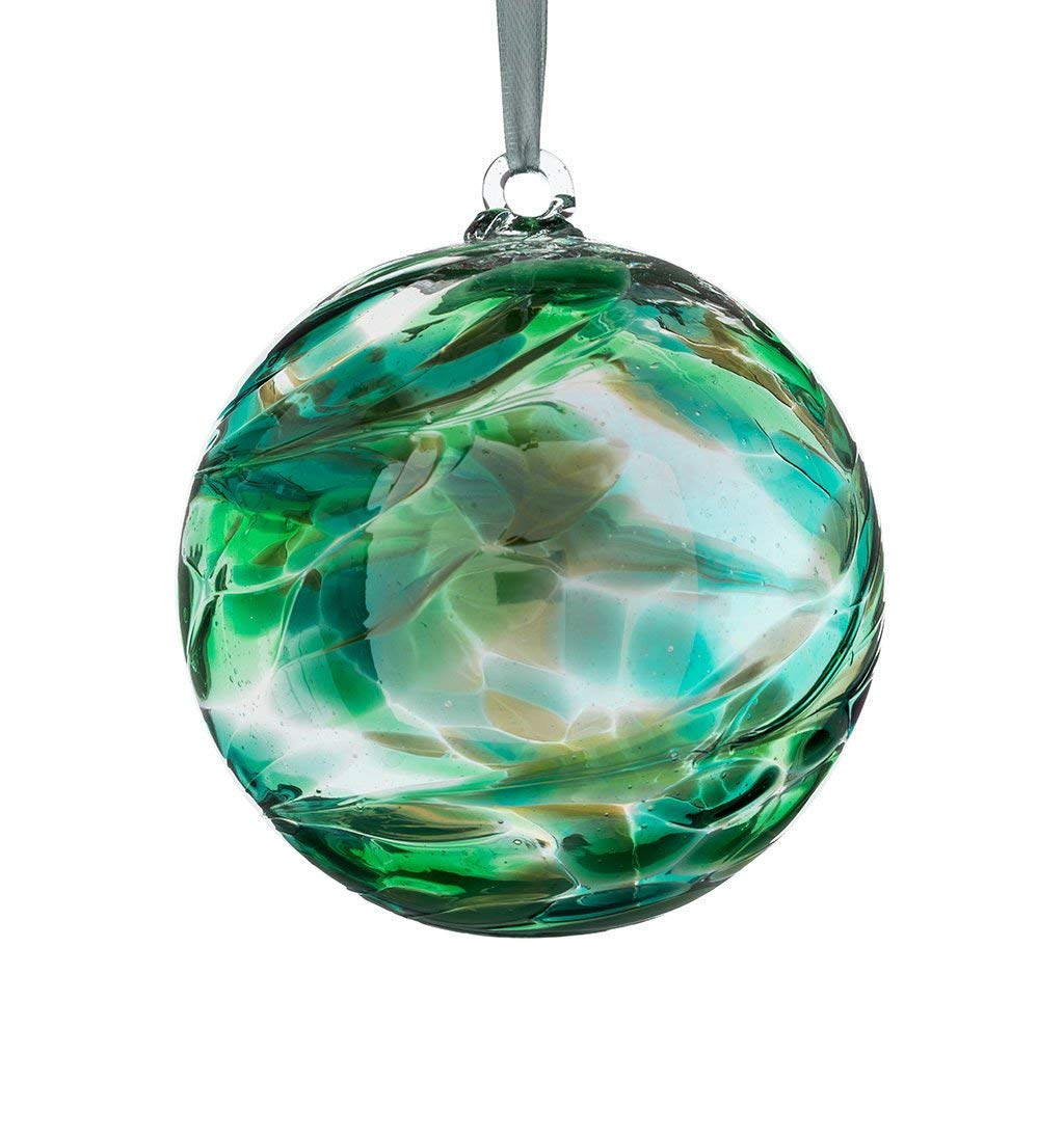 Sienna Glass May Birthstone Friendship Ball – Emerald – 10cm Handcrafted Glass Ornament with Hanging Ribbon – Unique Gift for Birthdays and Special Occasions