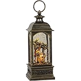 DRomance Nativity Music Snow Globe Lantern with Timer Battery Operated & USB Powered Lighted Singing Snow Globe Lamp Spinning Water Swirling Glitters Christmas Holiday Decor 3.7 x 3.7 x 11.4 Inches