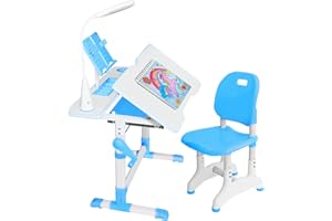 Gorilla Gadgets Kids Table and Chair Set, Height Adjustable Children's Study Desk - for Baby Bedroom, Game Rooms, Night Light Included (DSK-Kids-BLU)