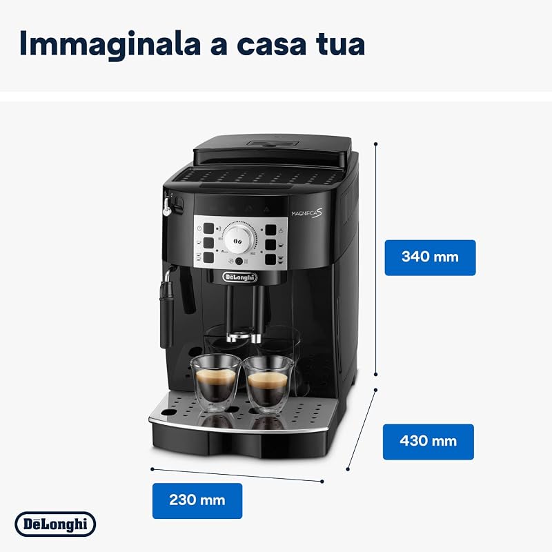 Magnifica S ECAM22.110.B, Macchina da caffè Automatica, Chicchi macinati al momento, 4 Bevande One Touch, Montalatte classico, Spegnimento Programmabile, Nero