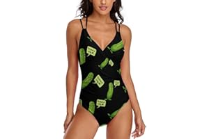 Big Dill Pickle Women's Swimsuit One Piece Bathing Suit V Neck Tummy Control Sports Beach Swimwear
